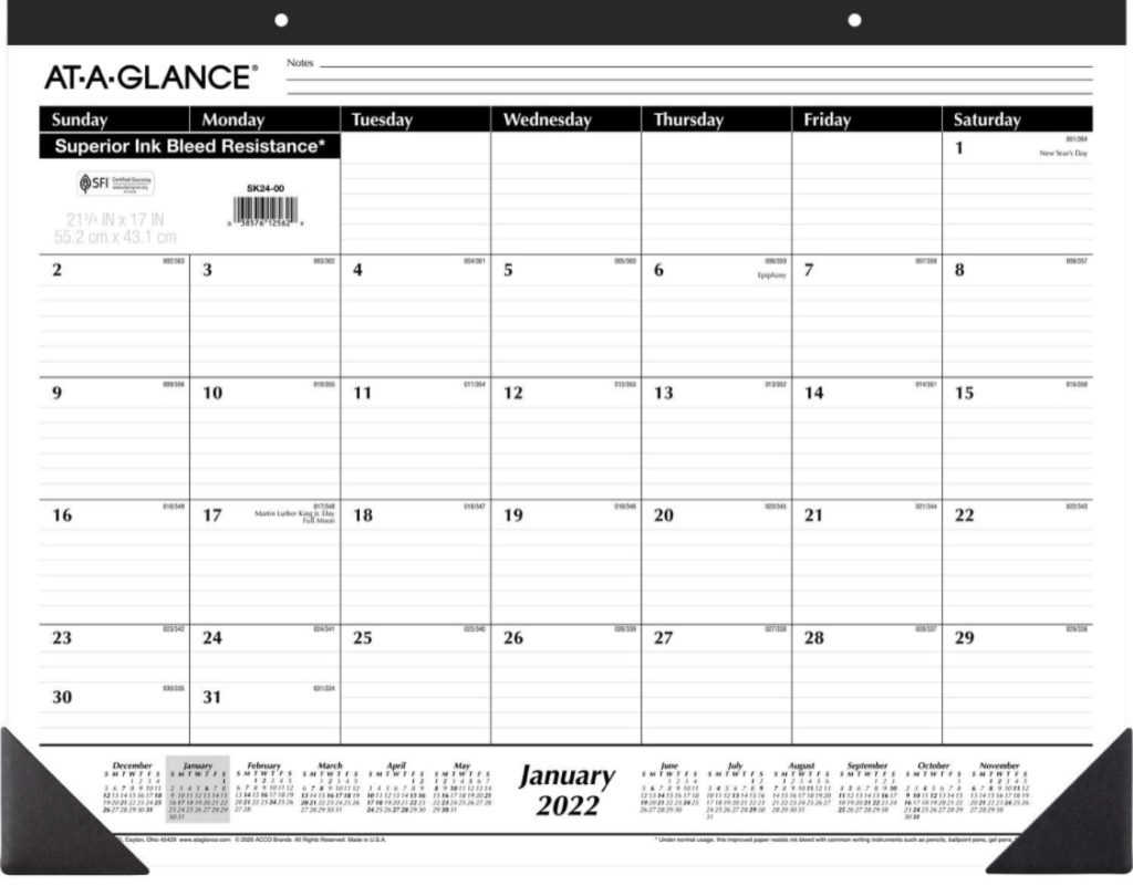 2022 desk calendar